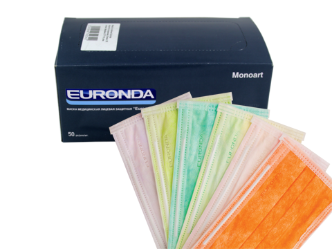 Маски Euronda трехслойные лиловые, 50шт